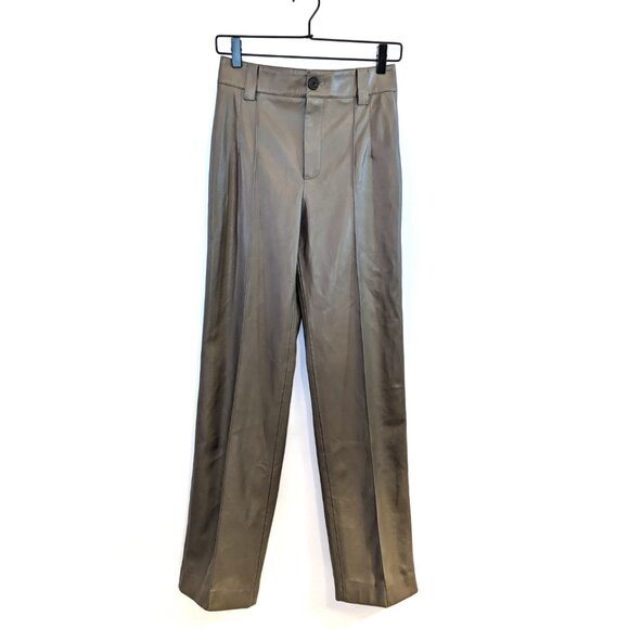 Zara | Taupe Francoise Straight Leg High-Waisted Faux Leather Trouser Pants | XS - Picture 5 of 16
